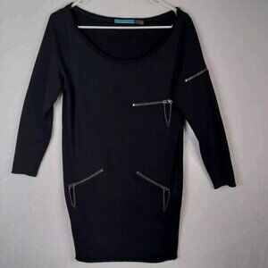 Alice + Olivia Boat Neck Solid Black Zipper Detail Mini Dress